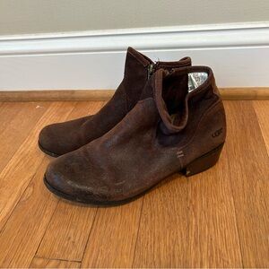 UGG Australia Zip Up Brown Suede Leather Chelsea Ankle Boots Women’s Size 6